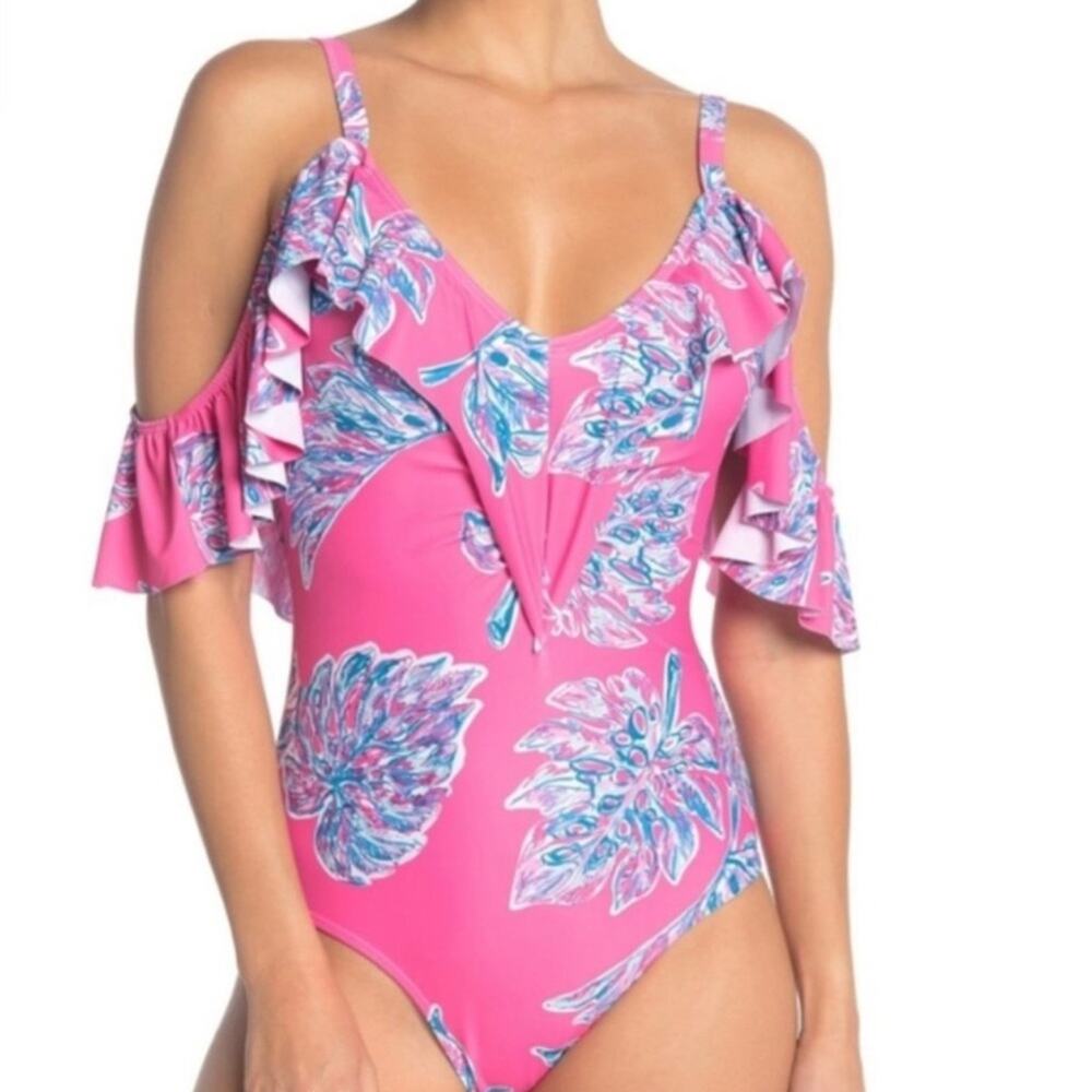 Nicole Miller Floral Print Cold Shoulder One Piece Swimsuit